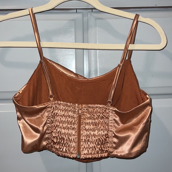 Copper Brown Satin Corset Crop Top - Picture 2 of 3